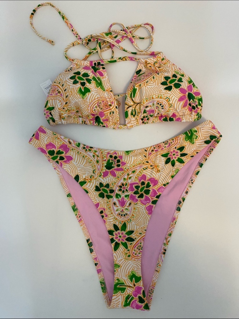 aerie Pink & Green Floral Bikini Set size Medium